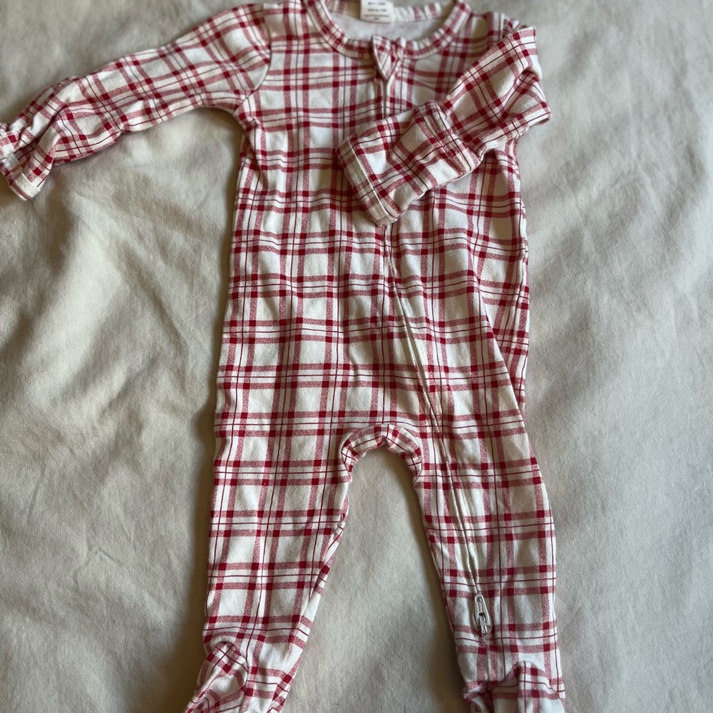 Plaid Red and White baby footie